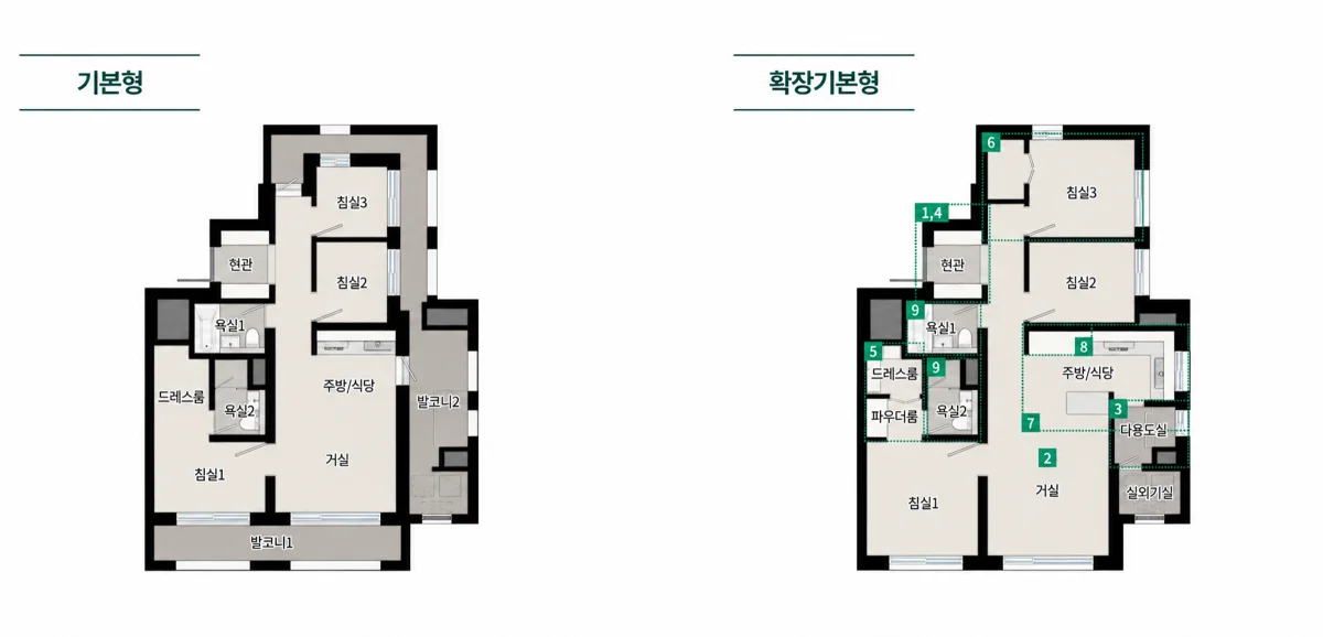 두정역 푸르지오 그랑피크 59B 타입 평면도